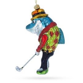 Competitive Shark Playing Golf - Blown Glass Christmas Ornament