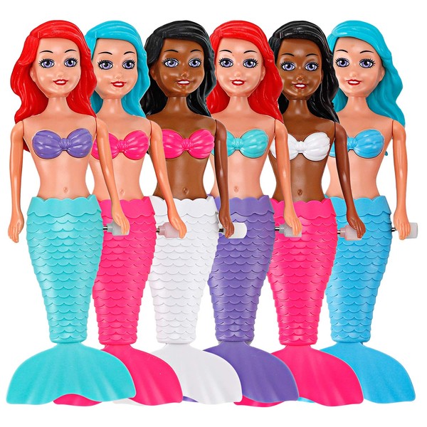 6 Pack Bath Toys for Toddlers Kids Girls - Mermaid Princess Wind Up Tail Flap Floating Water Bathtub Toys, Swimming Pool Bathing Time Fun