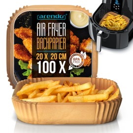 Air Fryer Parchment Paper Liner Baking Parchment Air Fryer Liners 100 Pcs Square Rectangular Liners Disposable 20 x 20 x 4.5 cm Water & Greaseproof, for Airfryer Ovens Microwaves Steam Cookers
