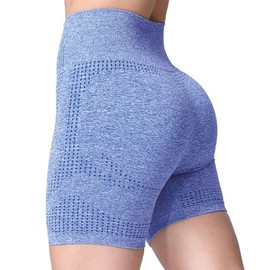 Aoxjox - Pantalones cortos de ciclismo sin costuras para mujer, cintura alta, ejercicio, gimnasio, gimnasio, correr, yoga, 5 pulgadas, D Royal Blue Marl, X-Small