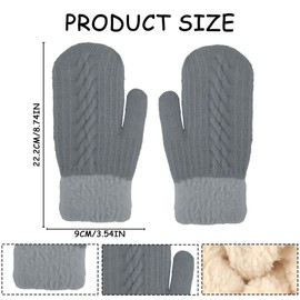 MUNSKT Mittens Women, Womens Adjustable Turnover Mittens,Ladies Thick Fleece Lined Insulated Warm Knitted Winter Thermal Mittens Fingerless (grey)