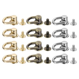 sourcing map 12 Pieces Ball Post Head Button Studs with D Ring, 12mm Stud Screw Rivets for DIY Leather Craft Bag Strap, 3 Colors (Gold Tone, Silver Tone, Bronze Tone)