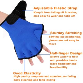 Efanr 1 Pair Training Aqua Fit Swim Webbed Gloves Aquatic Fitness Water Resistance Gloves for Women Men Children (Blue, L)