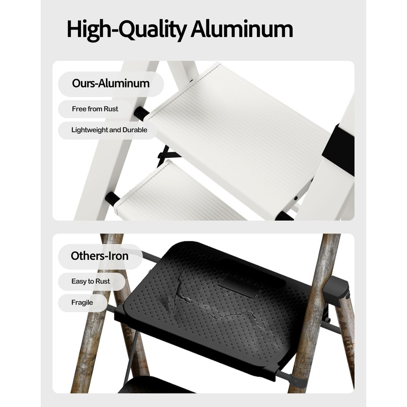 Taranta 3 Step Ladder, Lightweight Aluminum Step Stool with Convenient