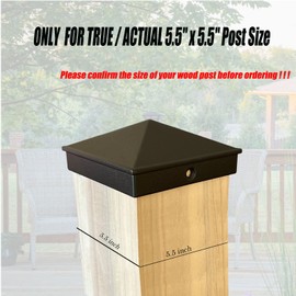 6x6 Black Fence Post Caps Powder-Coated Aluminum Pyramid Deck Caps for 6x6 Nominal Outdoor Wood Posts (Actual/True 5.5" x 5.5") Durable and Stylish Cap Cover 4 Pack