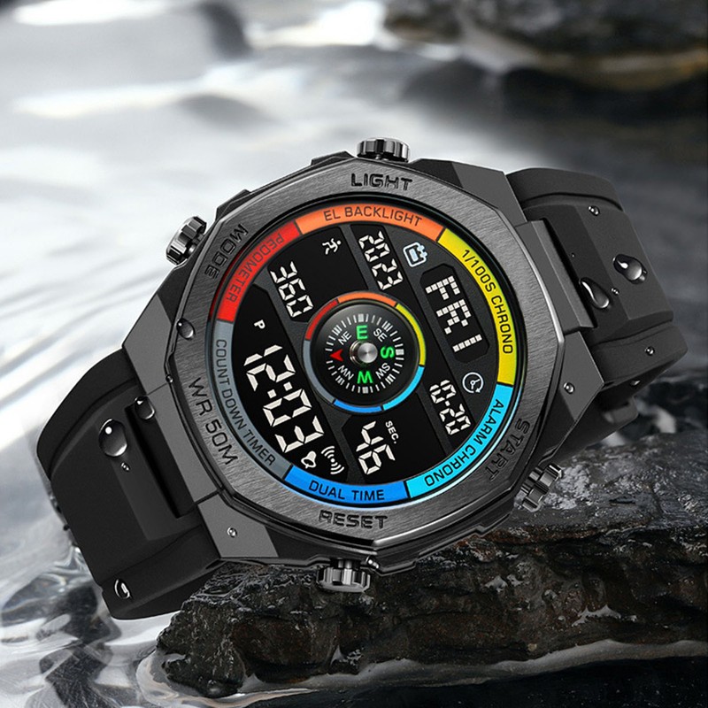Outdoor Sports Electronic Watch Multifunctional Stylish Pedometer Compass Luminous Waterproof
