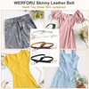 WERFORU Women 3 Pack Skinny Belt for Dress,Thin Adjustable Leather