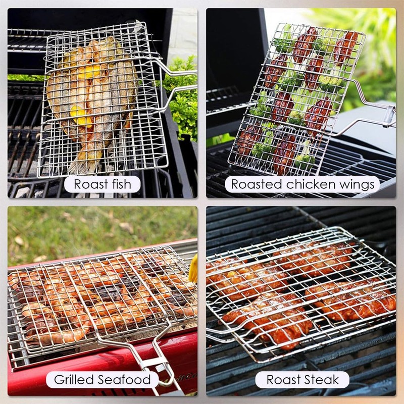 Grill Basket - Stainless Steel BBQ Portable Folding Grilling Grate