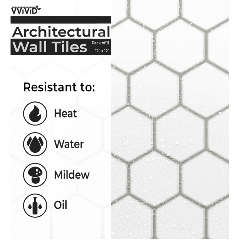 VViViD 11 Sheets Peel and Stick White Gloss Faux Ceramic