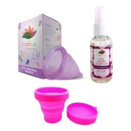 Pack Copa Menstrual Angelcup Colors Lila con Vaso Esterilizador y Gel Hipoalergénico                                                                  