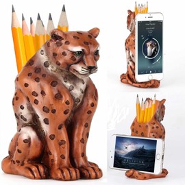 Leopard Phone Stand and Pencil Holder, Decorative Desktop Organizer, Cell Phone Display Dock