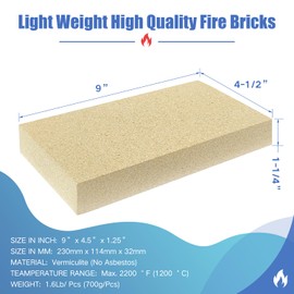 Protalwell Woodstove Firebricks, Upgrade Fire Bricks Replacement for US Stove FBP6, Size 9" x 4-1/2" x 1-1/4", 3-Pack