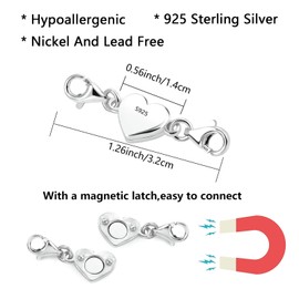 ALEXCRAFT Heart Magnetic Clasp Chain 925 Sterling Silver Bracelet Clasp Magnetic Clasp for Chains Necklace Bracelet DIY Jewellery Making Accessories