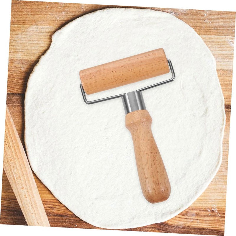 Mikinona Wooden Rolling Pin Pizza Dough Docker Pastry Roller Baking