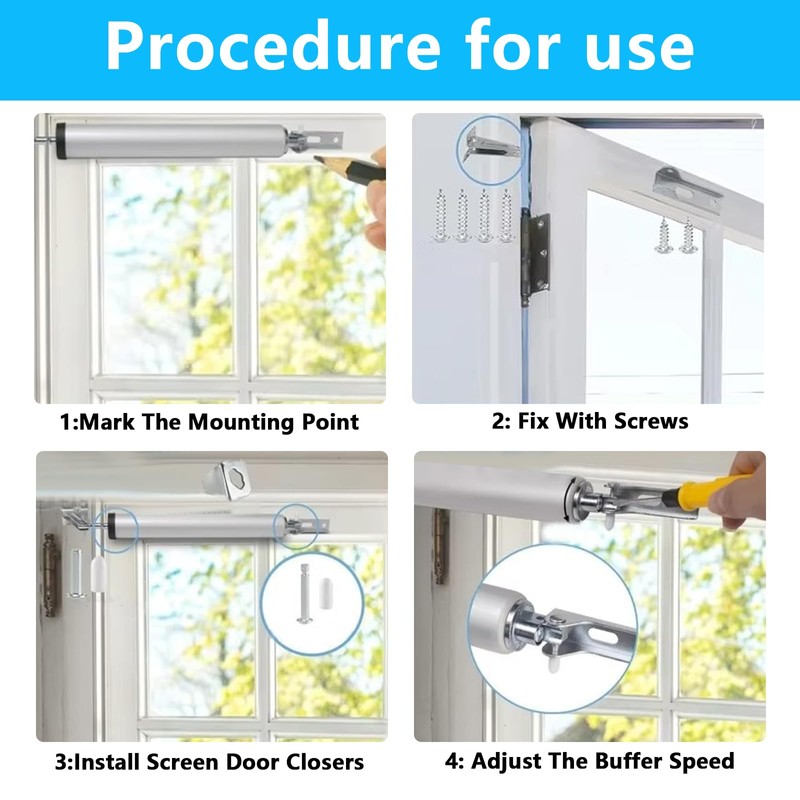 Pneumatic Screen and Storm Door Closer Kit, Heavy Screen Door