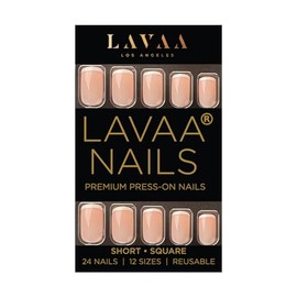 NATURAL FRENCH Press-On Nails by Lavaa Beauty | Short Square | Thin French Tip on Glossy Nude Base