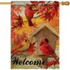 Artofy Welcome Fall Cardinal Red Birds Large Decorative House Flag,