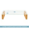 Clear Glass Computer Monitor Stand Riser with Wooden Base for