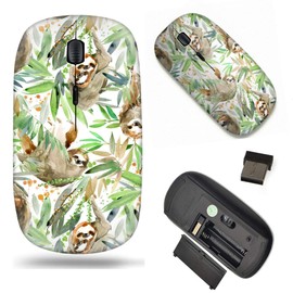Unique Pattern Optical Mice Mobile Wireless Mouse 2.4G Portable for Notebook, PC, Laptop, Computer - Watercolor Tropical Pattern with Sloth and Tree