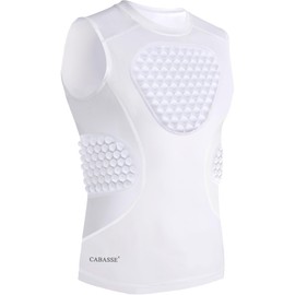 Cabasse Youth Padded Protective Shirt, Chest Rib Protector Heart Guard Sternum Shirt for Football Paintball Baseball (White, Small)