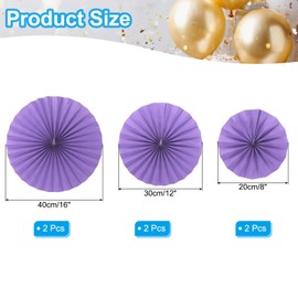 PATIKIL 8"/12"/16" Paper Fans Hanging Decoration, 6 in 1 Set Round Honeycomb Fans with Pearl for Birthday Wedding Graduation Events Party, Purple