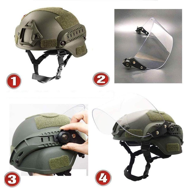 Tactical MICH 2000 Fast Helmet with Clear Riot Visor Face