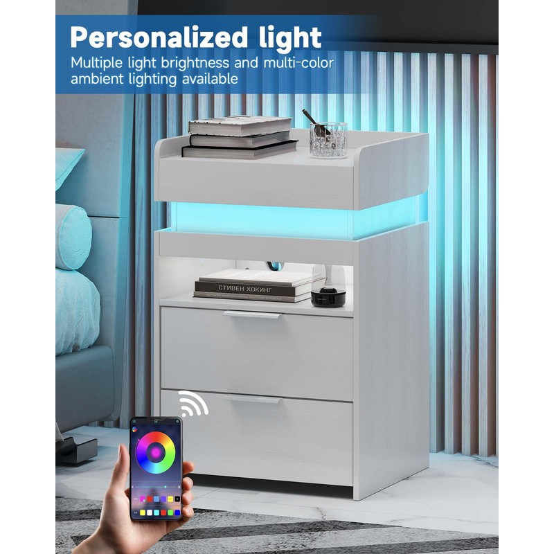 Baoz Nightstand with Gun Drawer, Charging Night Stand with USB