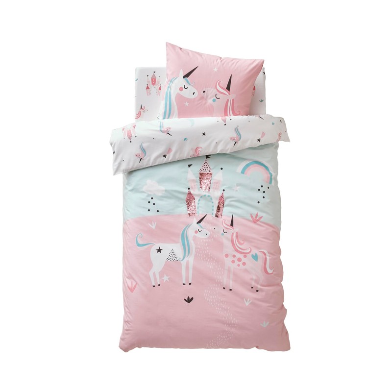 Vertbaudet Girls' Bedding Set Unicorns Soft Pink 140 x 200
