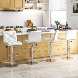 Giantex Bar Stools Set of 4, Modern PU Leather Swivel Counter Height Bar Stools with Back, Heavy-Duty Metal Base & Footrest, Upholstered Height Adjustable Barstools for Kitchen Island Cafe, White