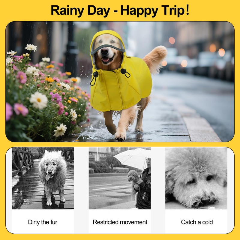 DENTRUN DENTRUN Waterproof Dog Rain Jacket with Hood for Golden