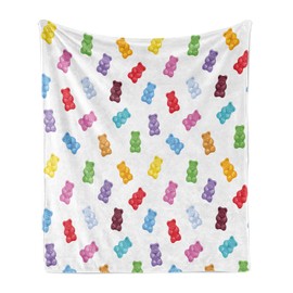 Ambesonne Dessert Throw Blanket, Vibrant Colored Gummy Bears Candies Delicious Jelly Sugary Snack Chewy Taste, Flannel Fleece Accent Piece Soft Couch Cover for Adults, 60" x 80", Multicolor