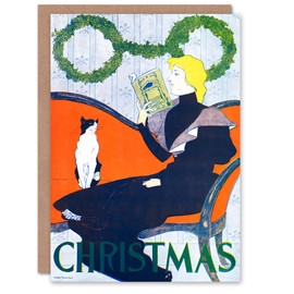 Artery8 Edward Penfield Art Card Vintage Christmas Woman With Cat