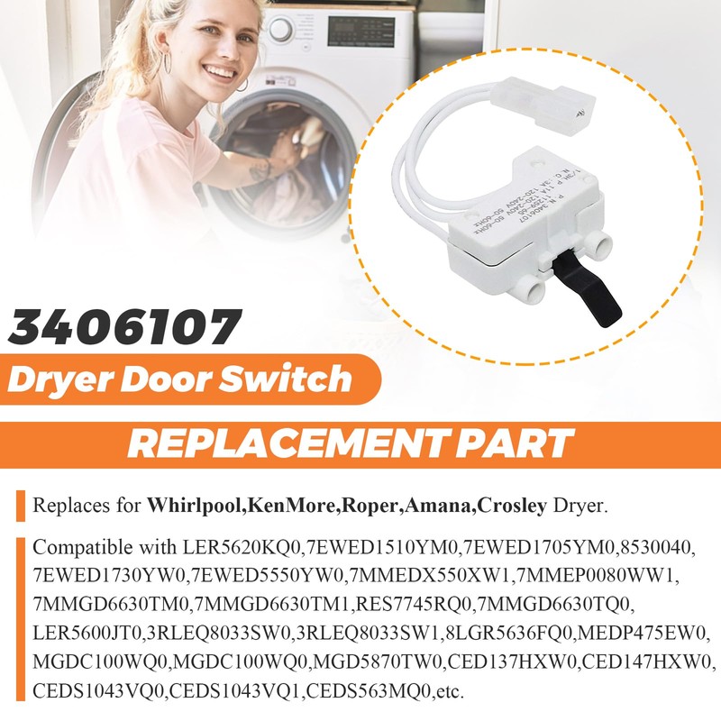 WP3406107 3406107 Dryer Door Switch by Beaquicy - Replacement for