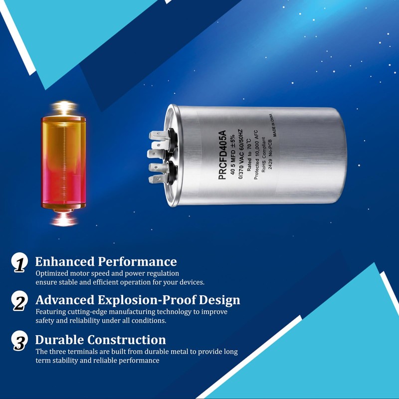 Uryazm 40+5 uf MFD 370/440 VAC Dual Run Round Capacitor,