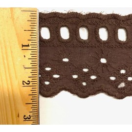 BBTRIMSANDRIBBON 2-1/2" Cotton Eyelet Flat Lace Trim - Color: Brown - 15 Continuous Yards!