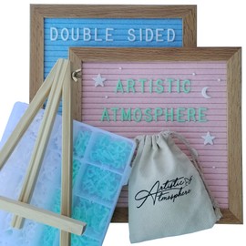 Felt Letter Board with Letters Set and Stand - 10x10 Inch, Pink/Blue, 340 White Characters and Emoji with Bag - Pregnancy Must Haves, Perfect for a Baby Shower Gift! (Pink/Blue Double Sided)