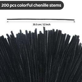 Eppingwin 200pcs Pipe Cleaners, Black Pipe Cleaners Craft Supplies,Chenille Stems for DIY Arts Crafts Project(Black)