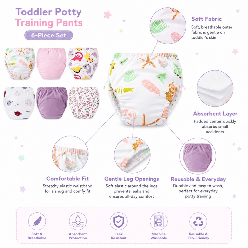 Toddler Boys Potty Training Underwear for Daytime Use – 6-Pack