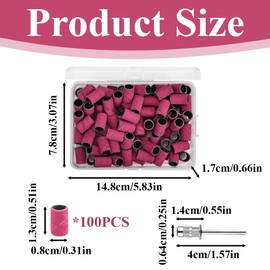 100 PCS Nail Drill Bits 180 Fine Grit Sanding Bands Small Pink Nail Sanding Strips with Mandrel Bit for Nails Acrylic Gel Removing Manicures Pedicure