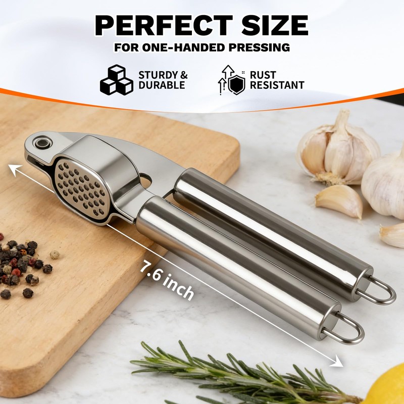 Stainless Steel Garlic Press,Thickened Garlic Crusher,Ergonomically Designed Handle for Effortless