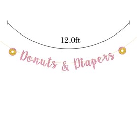 Talorine Donuts & Diapers Banner, Donuts Baby Shower Decorations, Donuts Sweets Theme Baby Shower Gender Reveal Decorations,Girls Baby Sprinkle Welcome Baby Decor,Pink Glitter