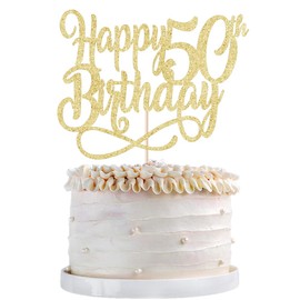 Qertesl - Decoración para tartas de cumpleaños 50 con purpurina dorada para 50 años, decoración para tartas de 50 cumpleaños, decoración para tartas de 50 aniversario, hombres y mujeres de 50 años de