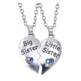 Big Sister Little Sister Necklace for 2 Sisters Gifts from Sister Birthday Gifts Matching Heart Necklaces Presents for Sister Christmas Gift for Best Friends Necklace for 2 Girls