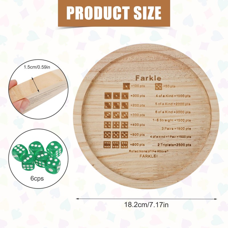 7 Inch Wooden Farkle Dice Tray for Classic Game with