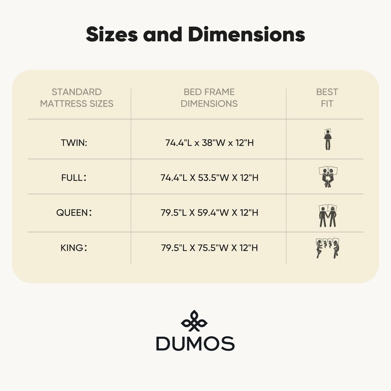 UOCFYK 12 Inch Solid Wood Platform Bed, Full Size Bed