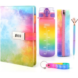 Secret Diary for Girls Water Bottle,Gifts for Girls 8 9 10 11 12 13 14 Year Old, Birthday Girls Teenagers Age 6-14, Back to School Stationary Lockable Journal Notebook Diary with Lock Pen