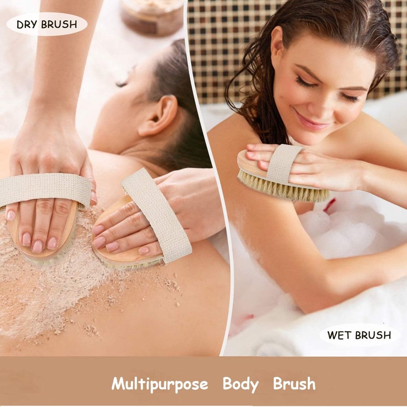 Dry Brush for Lymphatic Drainage Exfoliating Shower Bath Natural Wood