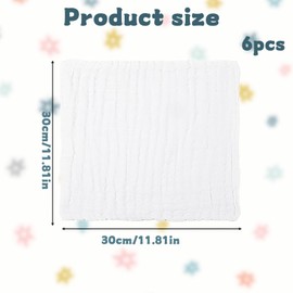 BeoTnp 6-Pack Baby Muslin Cloths, 30x30cm 6 Layer Cotton Muslin Washcloths for Baby, Soft & Absorbent Baby Towels, Unisex Reusable Baby Face Towels for Newborn, Perfect for Indoor and Outdoor Use