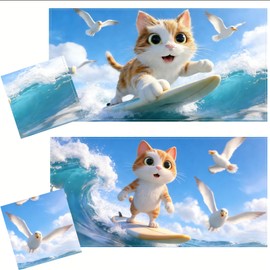 2 Pcs Fluorescent Light Cover Classroom Lighting Cover with 10 Magnets Light Filter Magnetic Ceiling Panel Decoration 2 x 4 ft Reduce Glare for Office School(Surfing Cat)