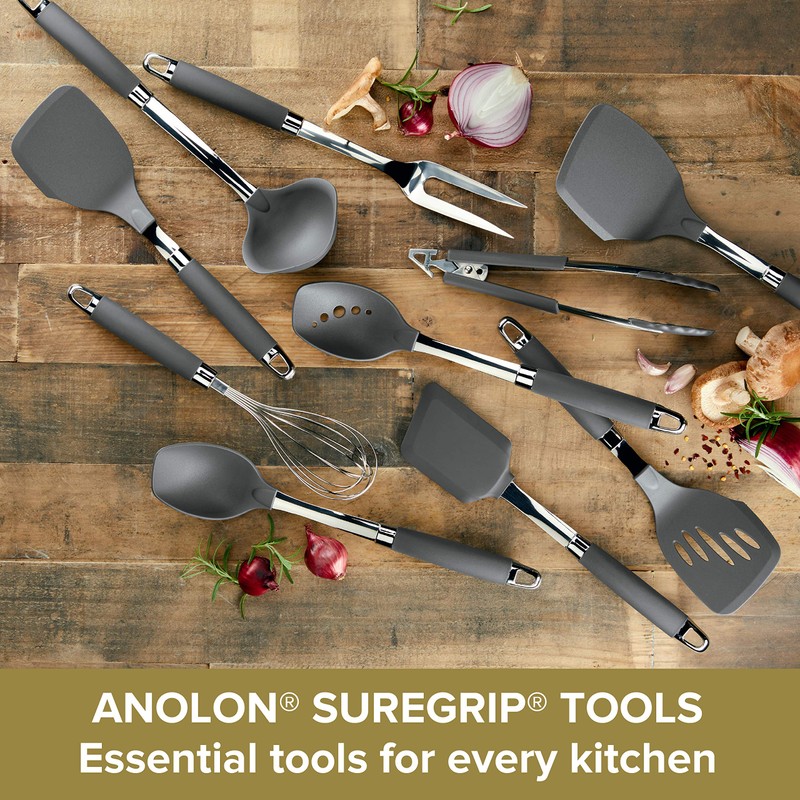Anolon SureGrip Tools and Gadgets Solid Spoon, 13-1/4", Gray